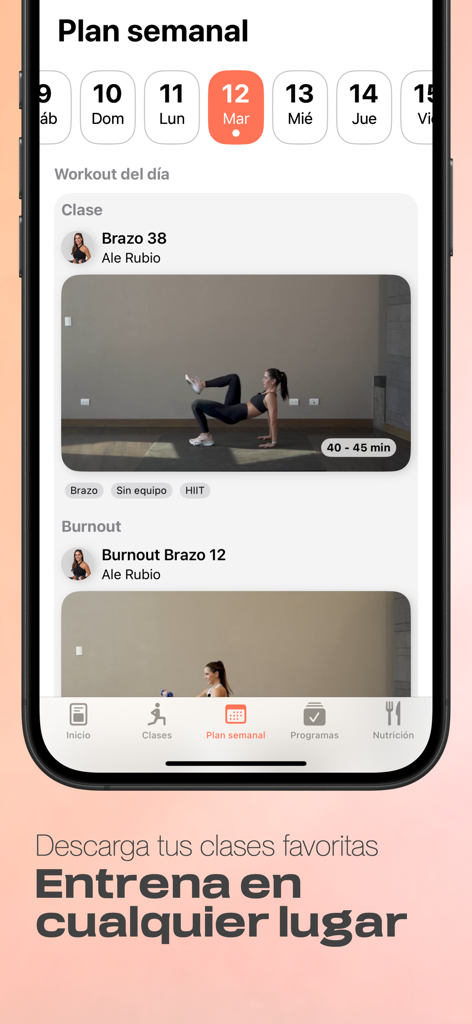 FIT by You app interface showing a weekly workout schedule and daily fitness classes for women