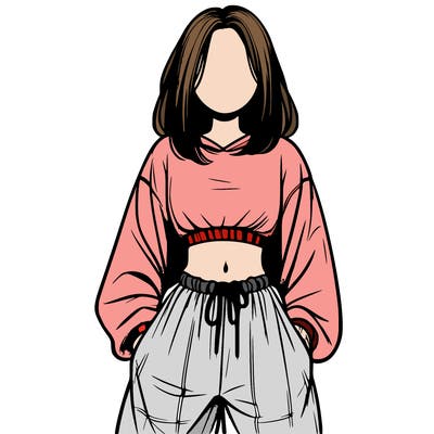 realistic girl faceless with baggy pants and a crop top