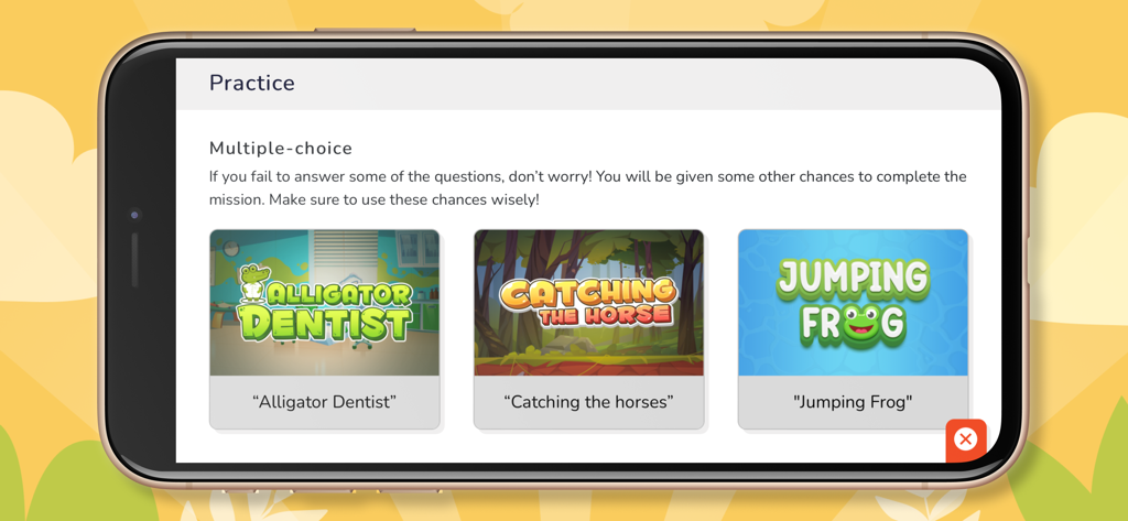 iSMART Pro - Schermata dell'app iSMART Pro che mostra giochi di pratica a scelta multipla per bambini