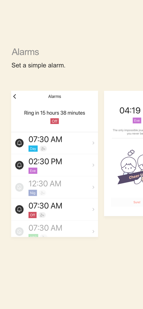 MYDUTY app alarm interface for organizing nurse work shifts