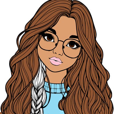 girl with long hair and freckles and glasses realistic