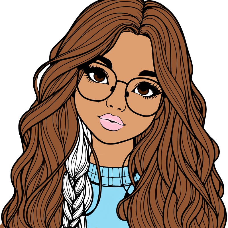 girl with long hair and freckles and glasses realistic