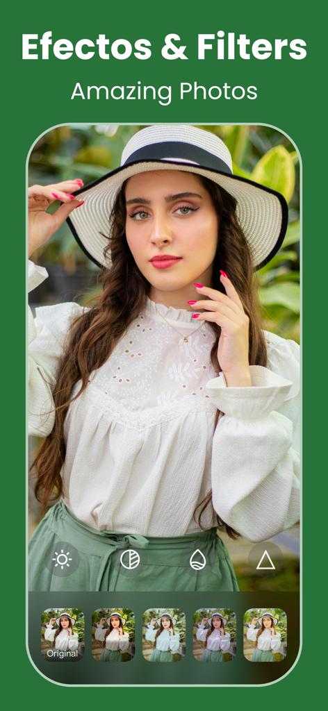 GIF Maker - Turn Video to GIFs - Uma captura de tela da interface do aplicativo Criador de GIF exibindo filtros de foto e efeitos de edição em um retrato de uma mulher.