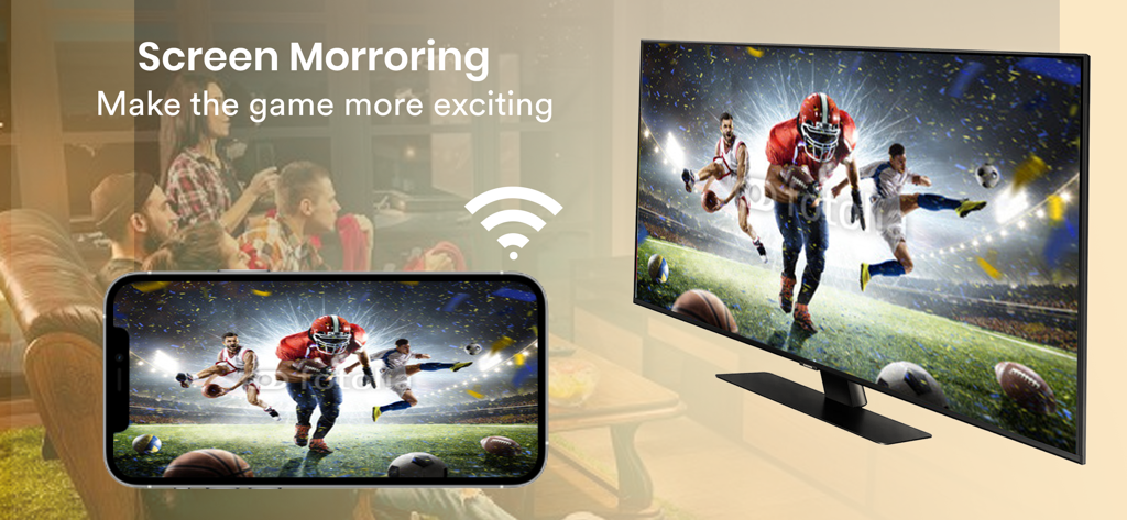 iPhone screen mirroring a live football game to a smart TV wirelessly