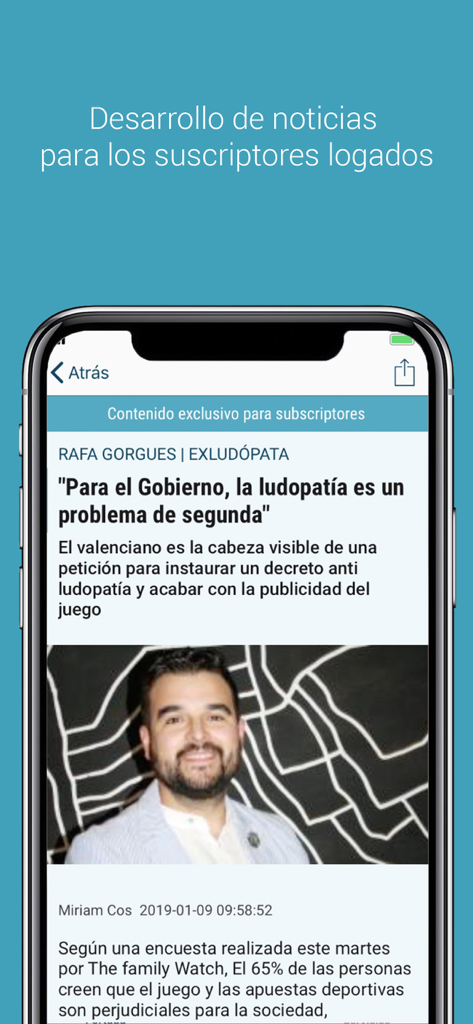 Smartphone screen displaying an exclusive news article in Spanish from the Levante-emv app for subscribers.