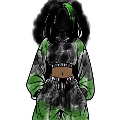 realistic girl faceless with baggy pants and a crop top