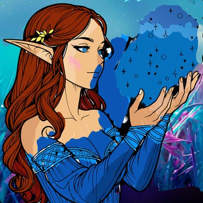 realistic elf girl doing magic