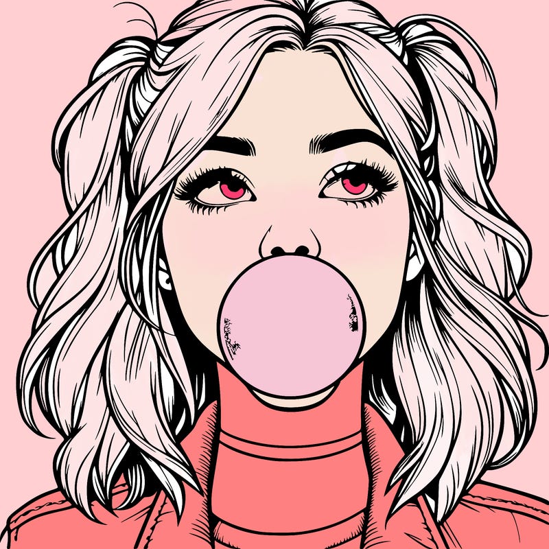 realististic girl blowing bubble -gum