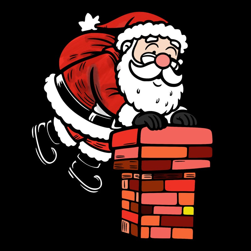 santa climbing down a chimney