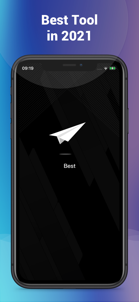 VPN - Super Proxy for iPhone - Tela inicial da VPN Super Proxy para iPhone com um ícone de avião de papel e o texto Melhor Ferramenta em 2021.