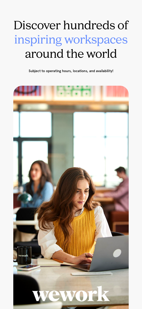 WeWork: Flexible Workspace - A woman working on her laptop in a professional and bright WeWork coworking environment