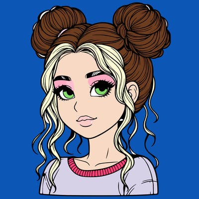 realistic girl with two buns in her hair
