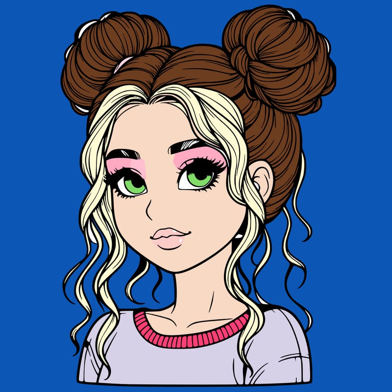 realistic girl with two buns in her hair
