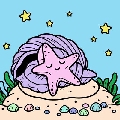 starfish sleeping in a seashell bed