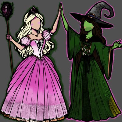 detailed realistic split of a princess and a witch