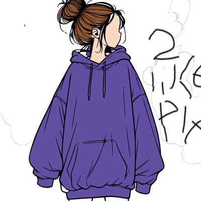 realistic girl with a oversized sweatshirt on and a bun