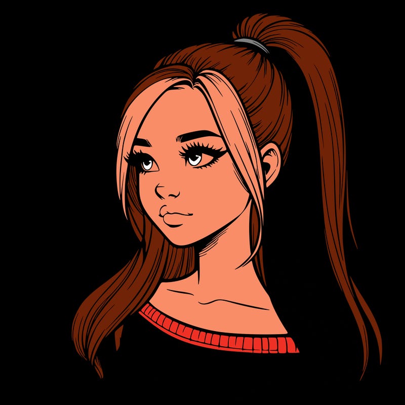 realistic girl with a high ponytail