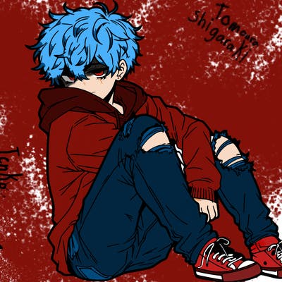 a male hoddie ripped jeans messy hair anime