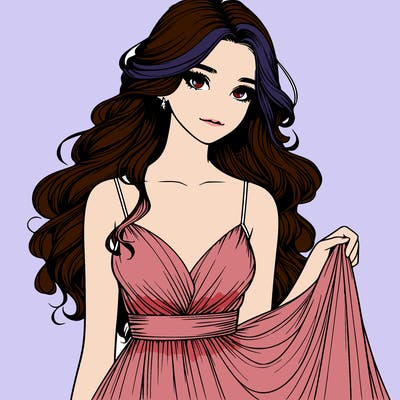 realistic girl in flowy silky prom dress