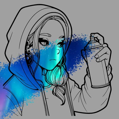 a realistic girl, spray painting