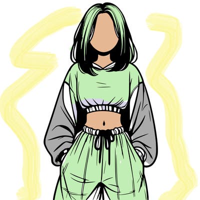 realistic girl faceless with baggy pants and a crop top