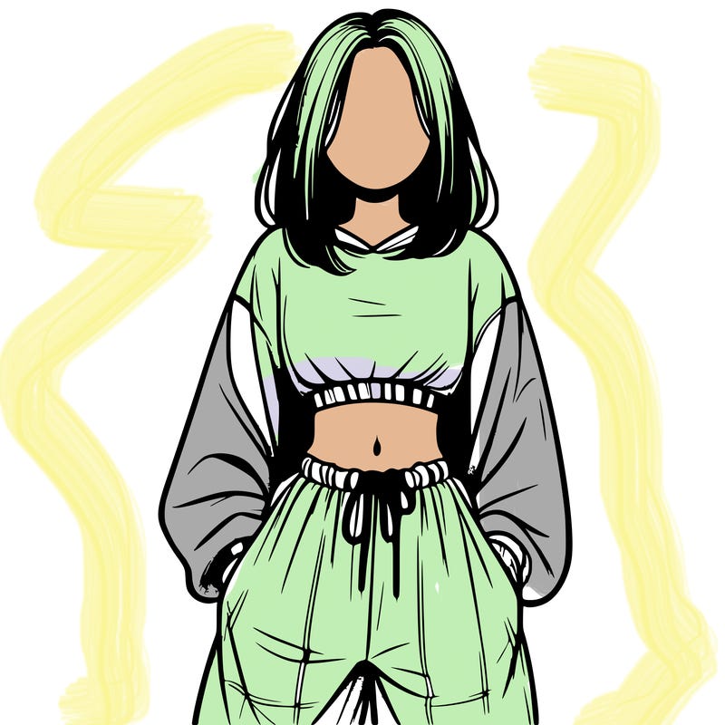 realistic girl faceless with baggy pants and a crop top