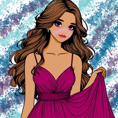 realistic girl in flowy silky prom dress