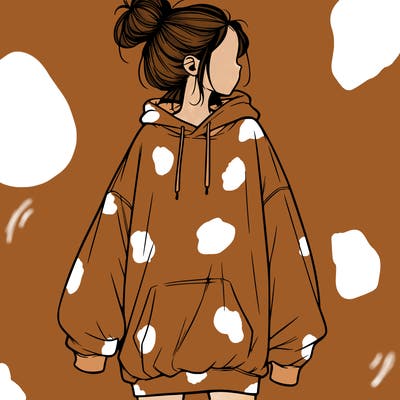 realistic girl with a oversized sweatshirt on and a bun