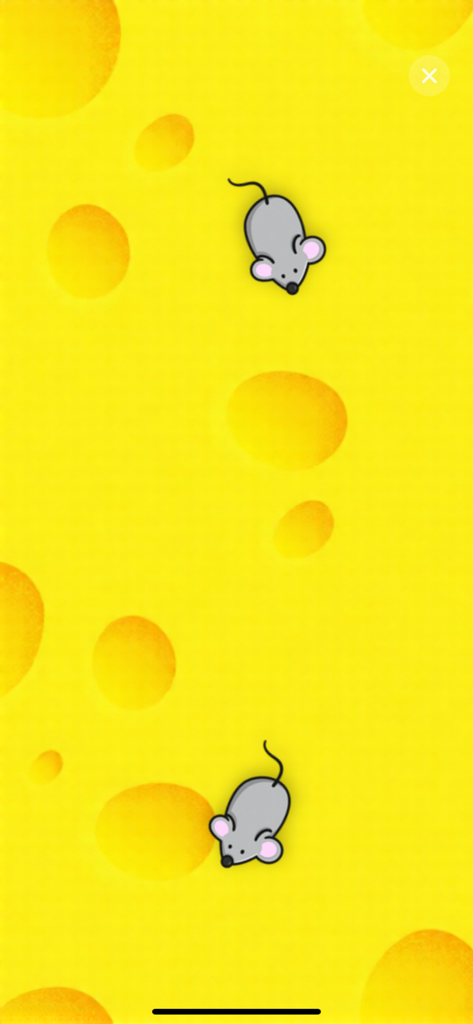 Cat Games for Cats - Two cartoon mice moving across a yellow cheese background in an interactive game for cats