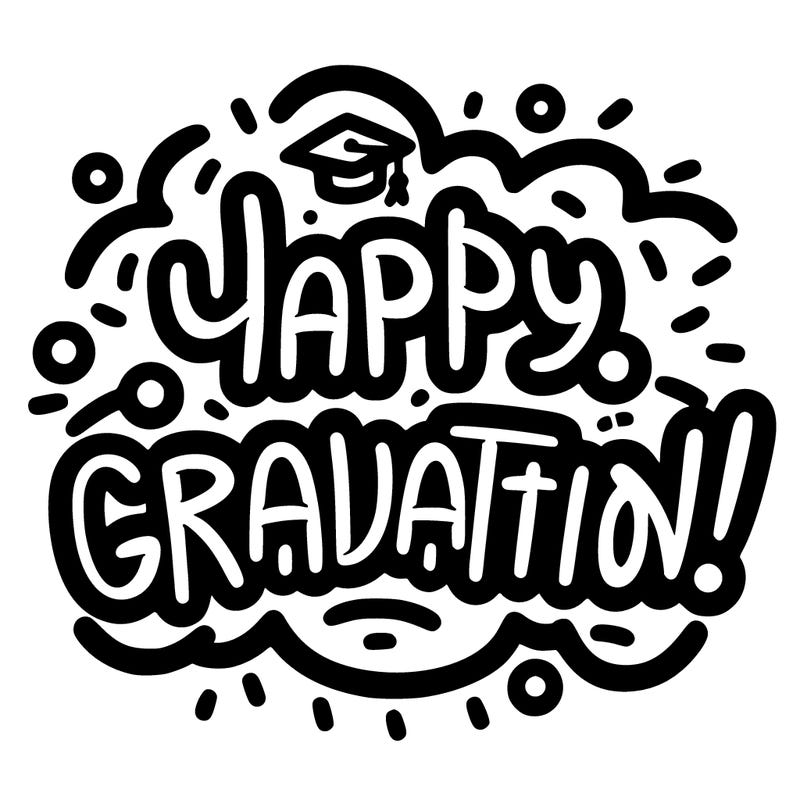 bubble writing “happy graduation!”