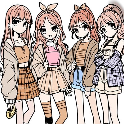 teen manga girls group of 4
