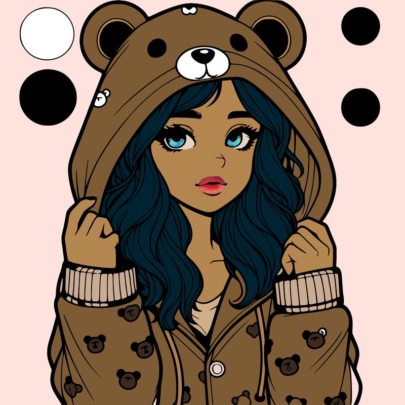 realistic girl in a animal pjs hoodie