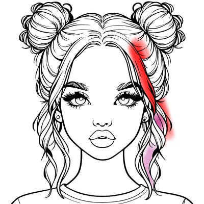 realistic girl with two buns in hair and lips