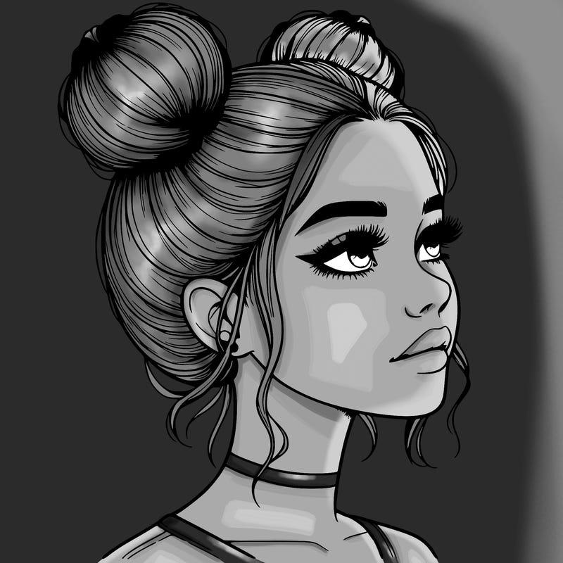 realistic girl with buns on the top of her head
