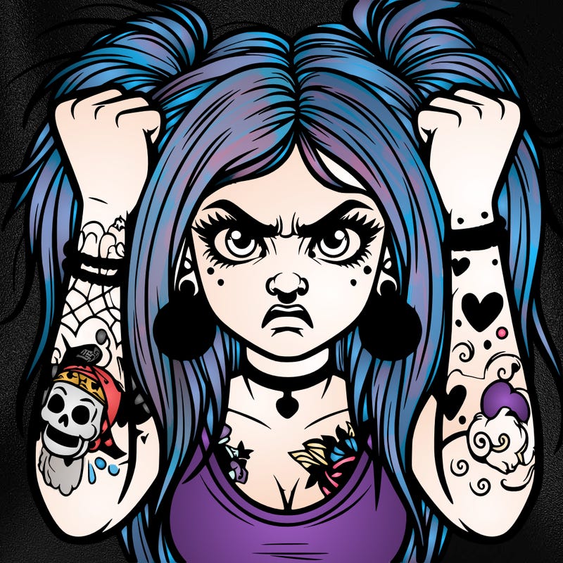 realistic girl, mad with tattoos