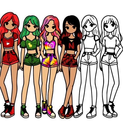 a group of girls wearing crop tops and shorts