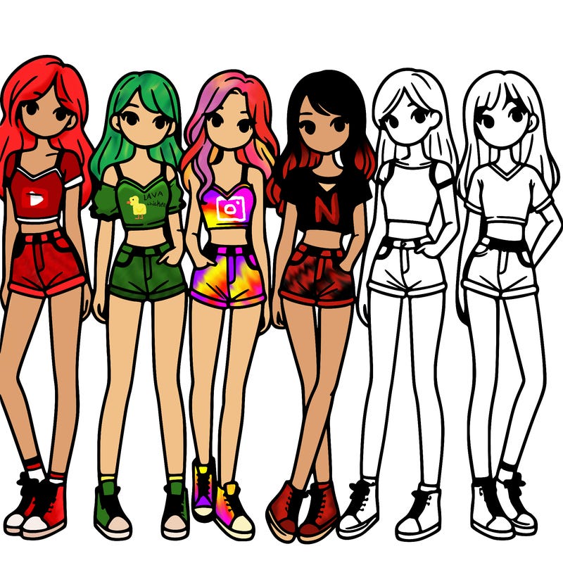 a group of girls wearing crop tops and shorts