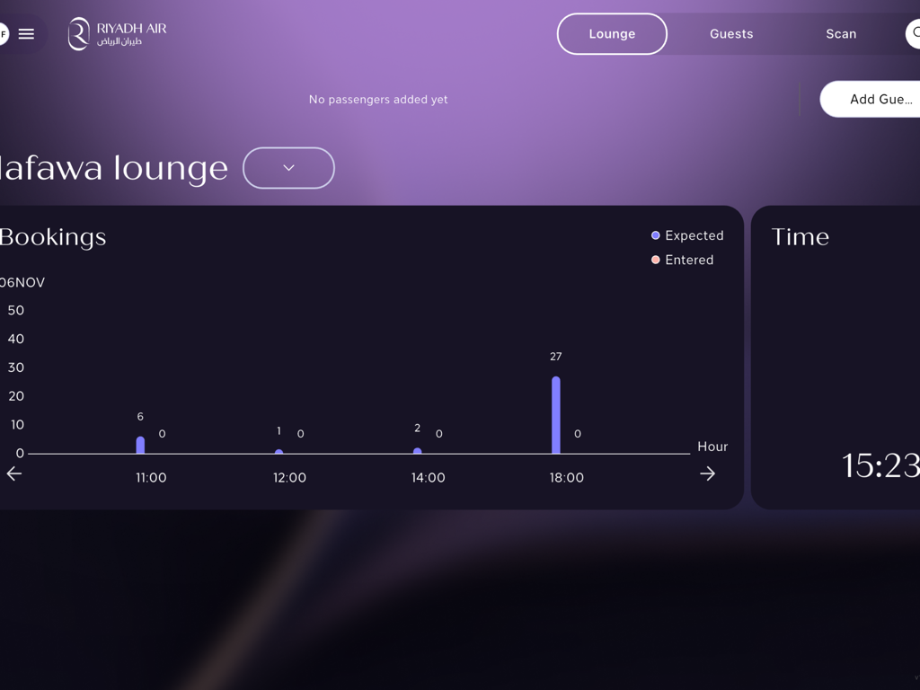 Ink Aura - Ink Aura iPad app dashboard for managing airport lounge passenger bookings