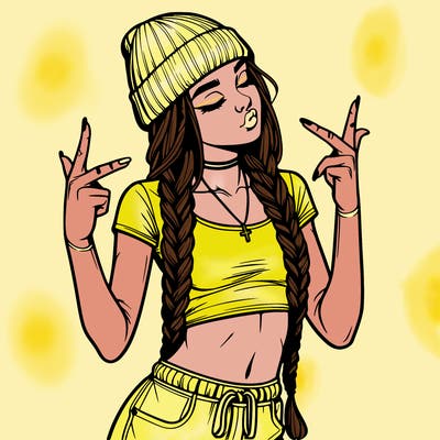 realistic teenage girl with braids and a beanie and crop top doing 🫶🏼