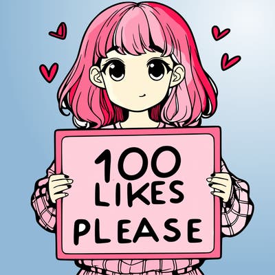 a girl holding a sign saying 100 likes please