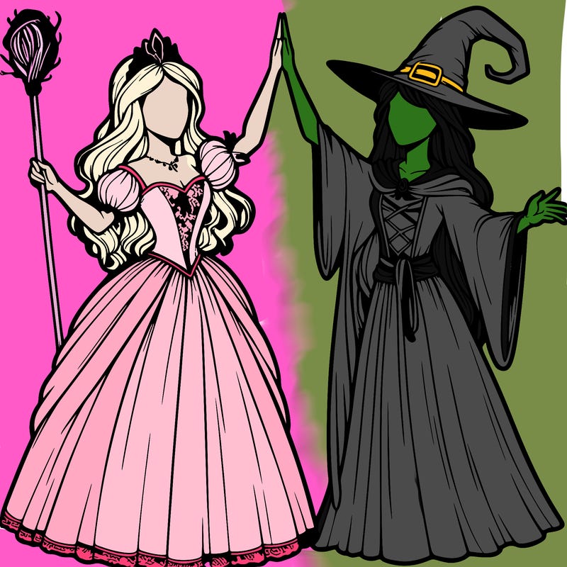 detailed realistic split of a princess and a witch