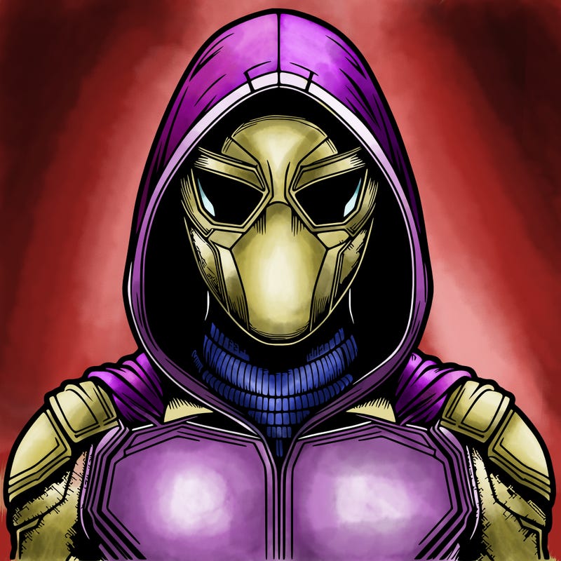 realistic hero with a full face mask and a hood