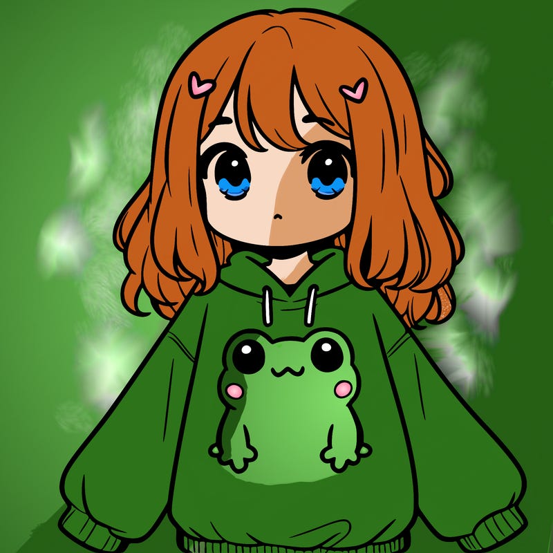girl wearing frogging sweatshirt