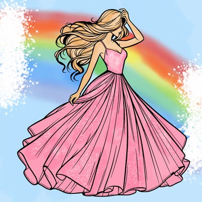 realistic woman with dress flowing in the wind