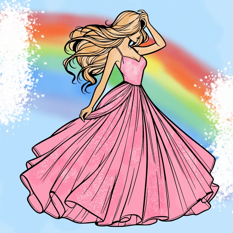 realistic woman with dress flowing in the wind