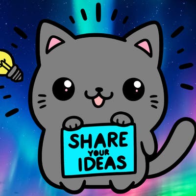 a cute cat saying share your ideas