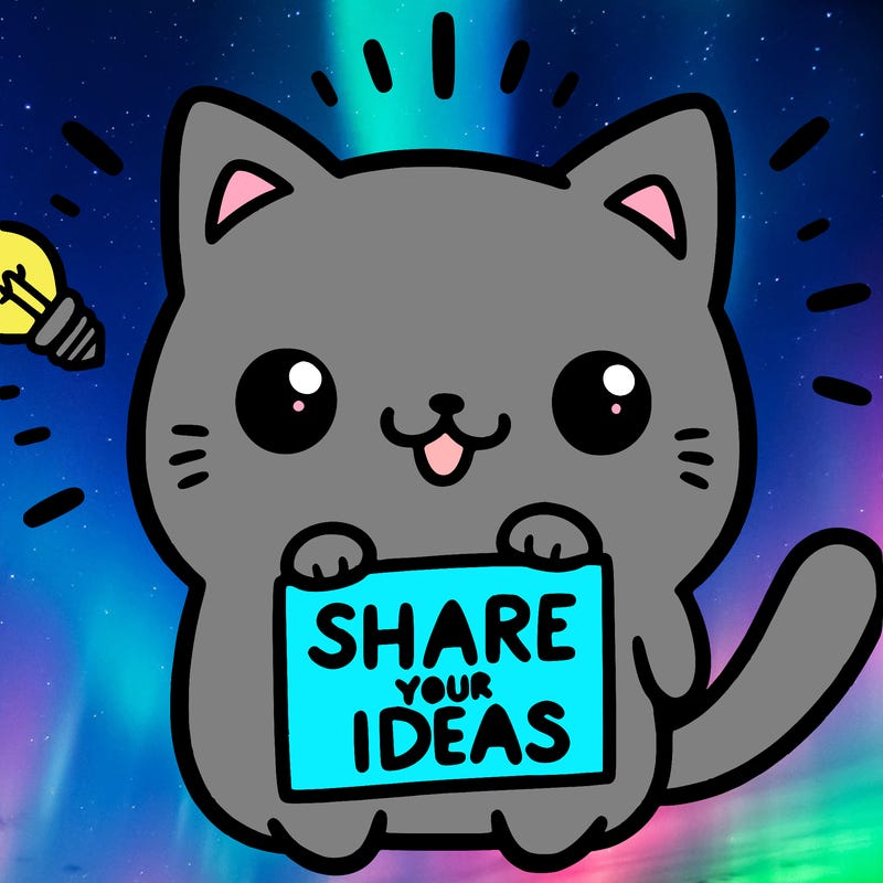 a cute cat saying share your ideas