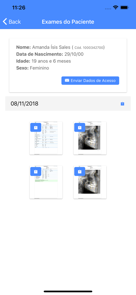 Easy Doc Anne Solutions - Tableau de bord des examens des patients dans l'application Easy Doc montrant des radiographies dentaires et des rapports médicaux