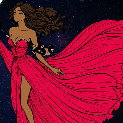 realistic woman in dress flowing the the wind