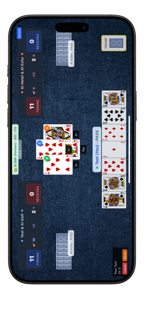 Gameplay screen of 304 Online multiplayer card game showing a digital card table with tricks and player hands